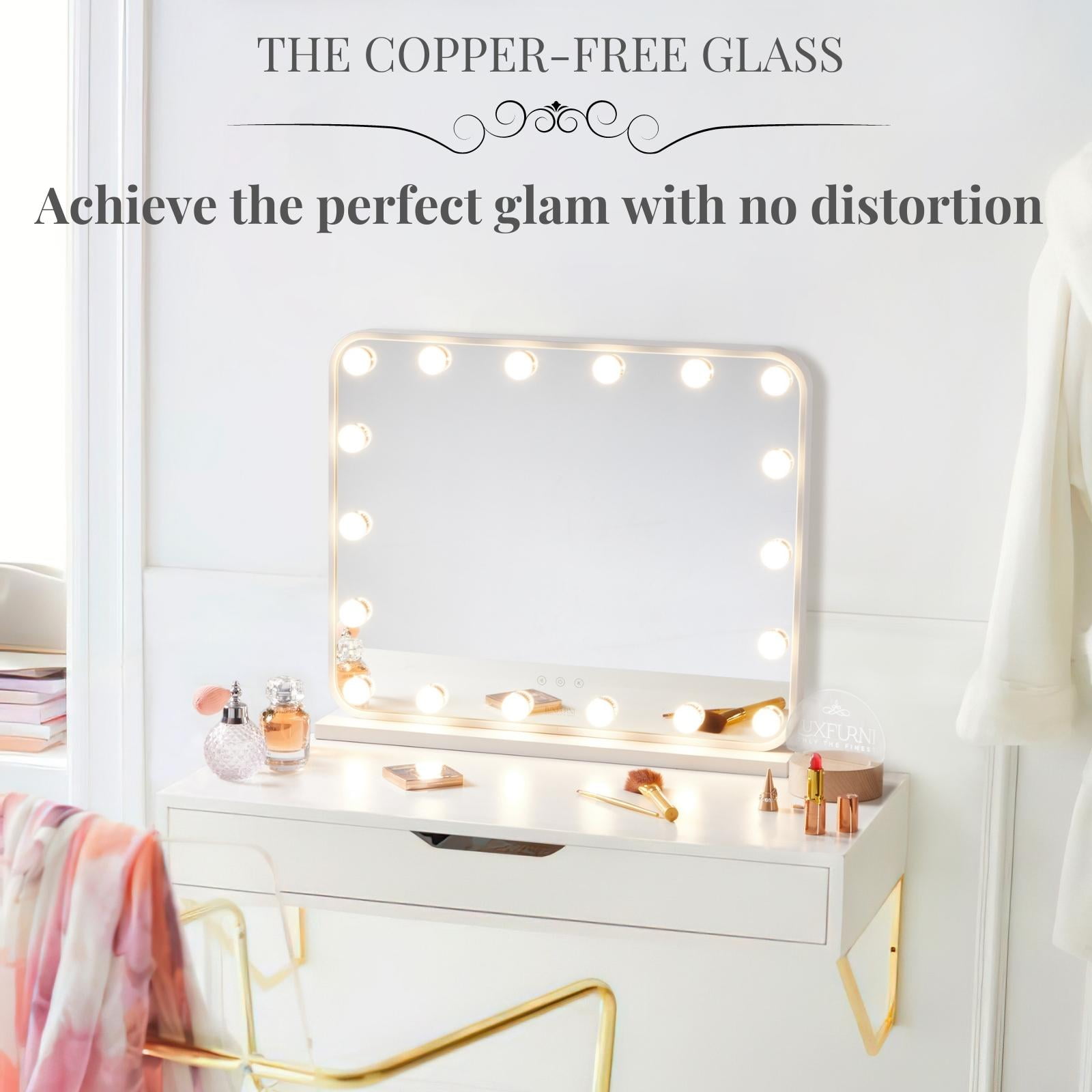 Luxfurni Vanity Mirror with Lights Large Hollywood Makeup Mirror Tabletop &  Wall Mounted White 