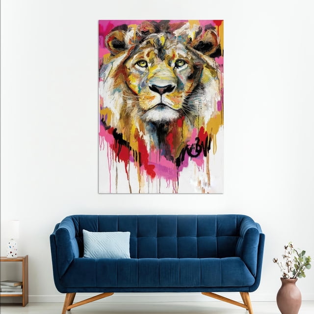 Handmade King Lion Abstract Art Painting Print On Large Canvas Ideal For Kitchen Decor And As Unique Wall Hanging Gift