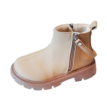 

QYZEU Kids Size 1 Shoes Girls Cute Shoes for Girls 10-12 Years Old Fashion Autumn And Winter Children Boots for Boys And Girls Flat Soles Thick Soles Non Slip Solid Color Side Zippers Short Plush War