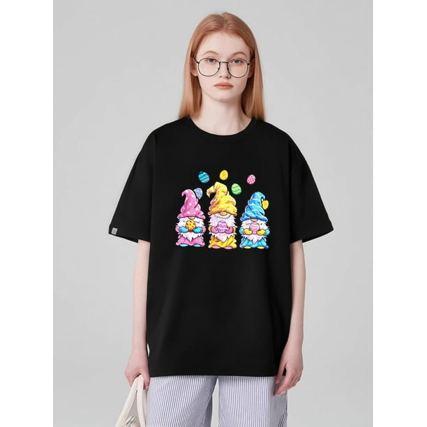 Plus Size Printed Round Neck Short Sleeve T-Shirt for Women in Western Style for Easter.Father's DayCamisetas de verano para mujer, manga corta, cuello redondo, casual, lindo, con gráficos, camisetas