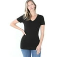 thumbnail image 4 of V-Neck Short Sleeve T Shirt Plain Solid Top Stretchy Cotton Tee, 4 of 4