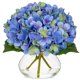 thumbnail image 1 of Flores artificiales Hollyone Hydrangea con jarrón de vidrio azul-verde, 1 of 7