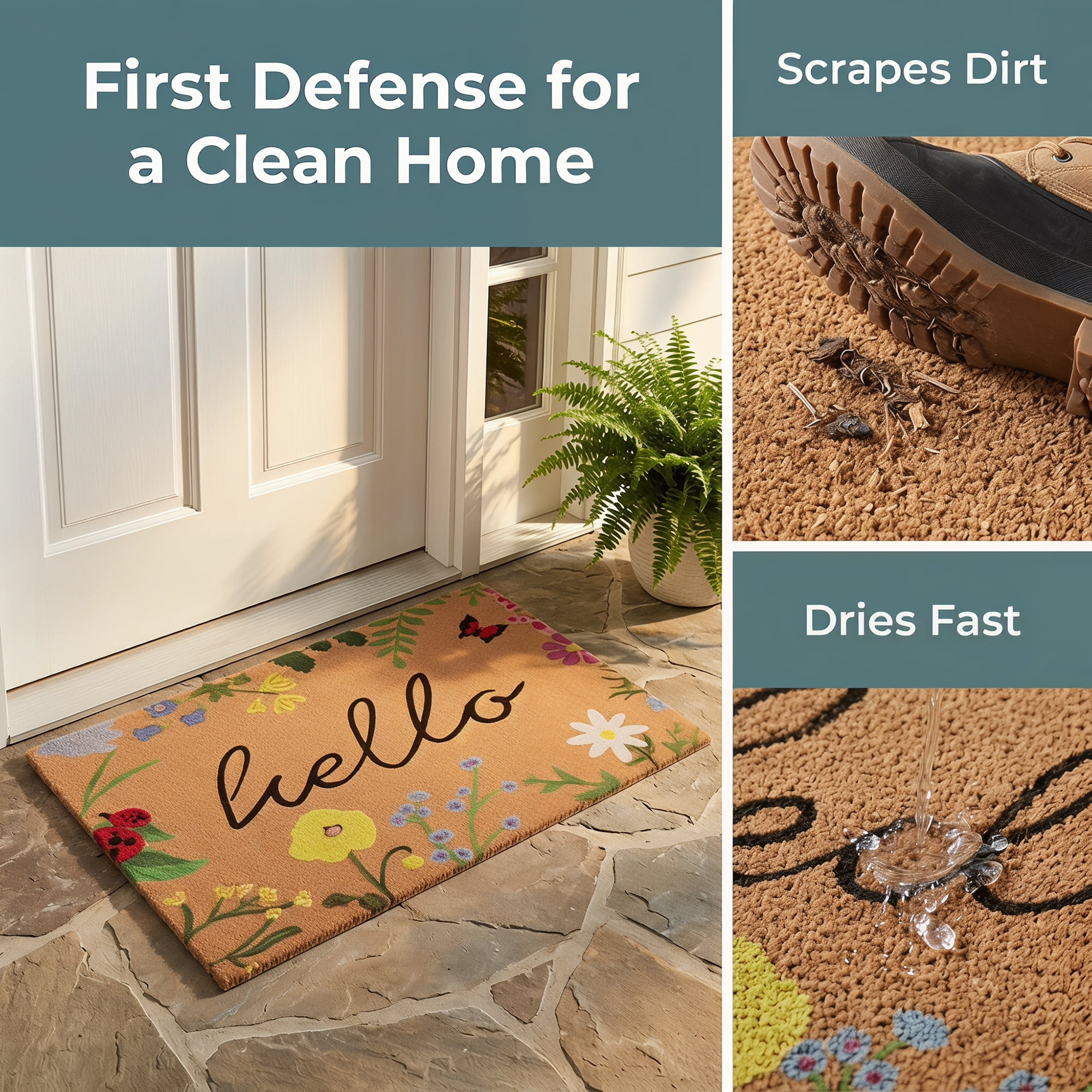 Unique Bargains Natural Coir Non-Slip Backing Waterproof Doormat Brown Leaf 32" x 20"