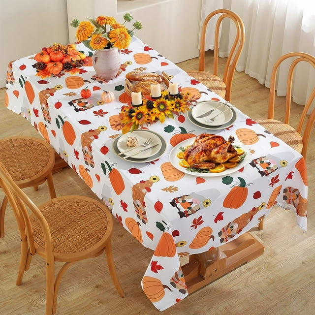Fall Tablecloths for Rectangle Tables, Spill Proof Pumpkin Table Cloth with Gnomes Prints, Autumn Decorative Table Cover for Fall, Harvest and Thanksgiving (Rectangle, 60" x 84")