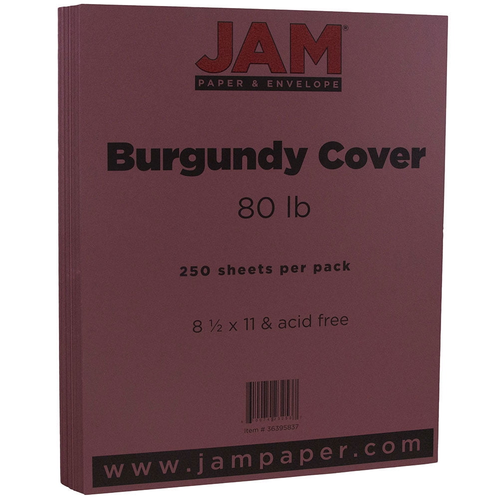 JAM Matte 80lb Cardstock, 8.5 x 11 Coverstock, Burgundy, 250 Sheets
