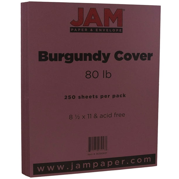 JAM Matte 80lb Cardstock, 8.5 x 11 Coverstock, Burgundy, 250 Sheets/Ream