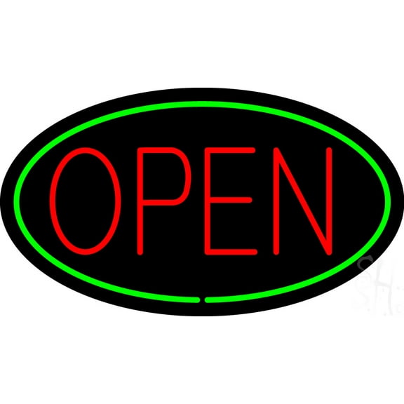 Red Open Green Oval LED Neon Sign 13 x 24 - inches, Black Square Cut Acrylic Backing, with Dimmer - Bright and Premium built indoor LED Neon Sign for storefront.