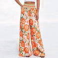 thumbnail image 2 of Morttic Women's Floral Print High Waist Wide-Leg Pants with Smocked Waist – Summer Casual Party Boho Trousers Orange，S, 2 of 5