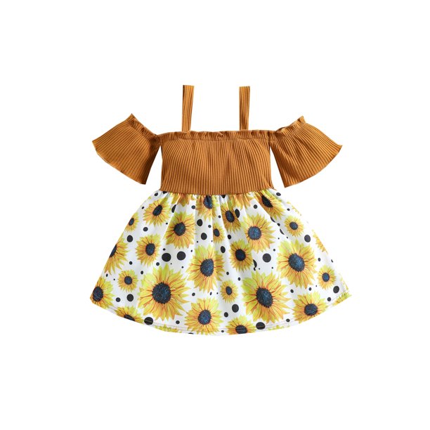 TRKIYQC Vestido de niña, Manga Corta con Estampado de Girasol, Patchwork, Verano, Vestido de una Línea para Casual TRKIYQC Moda,ocio
