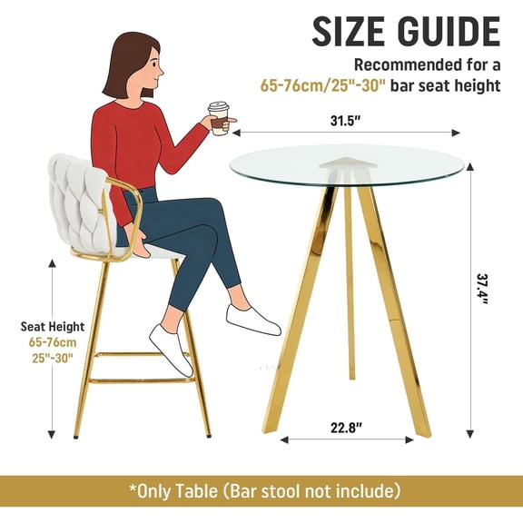 Round Bar Table 37.4" High Pub Table with Glass Top and Metal Base for Small Spaces Bistro Cafe Gold