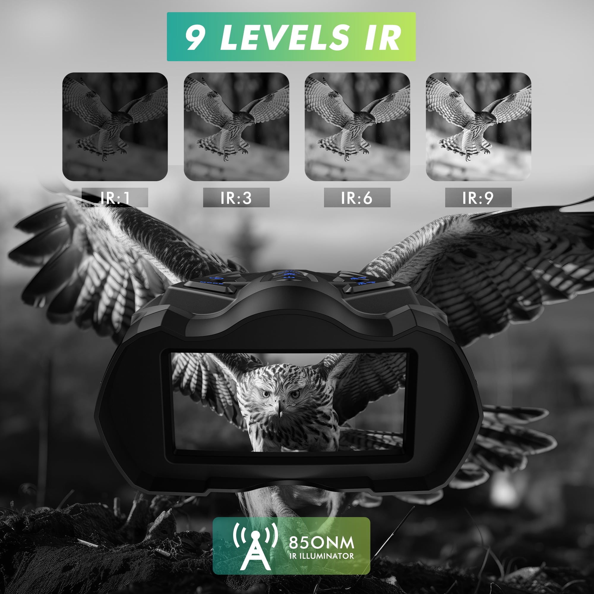 WARMTUYO Night Vision Binoculars, 9 Level Infrared Night Vision Goggles with HD Video and Photo Modes, 10x Zoom, 32GB Card, 3.5" HD Screen Binoculars for Adults - Black
