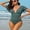 Blue1-Ruffled, variant on Charmo Womens Double V Neck Swimsuit Ruffled Shoulder One Piece Swimwear Tummy Control Bath Suit