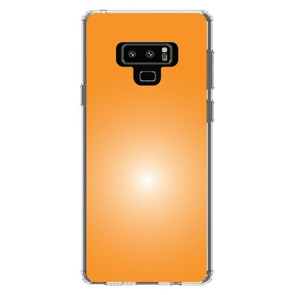 DistinctInk Clear Shockproof Hybrid Case for Samsung Galaxy Note 9 - TPU Bumper, Acrylic Back, Tempered Glass Screen Protector - Orange White Gradient Burst Sun