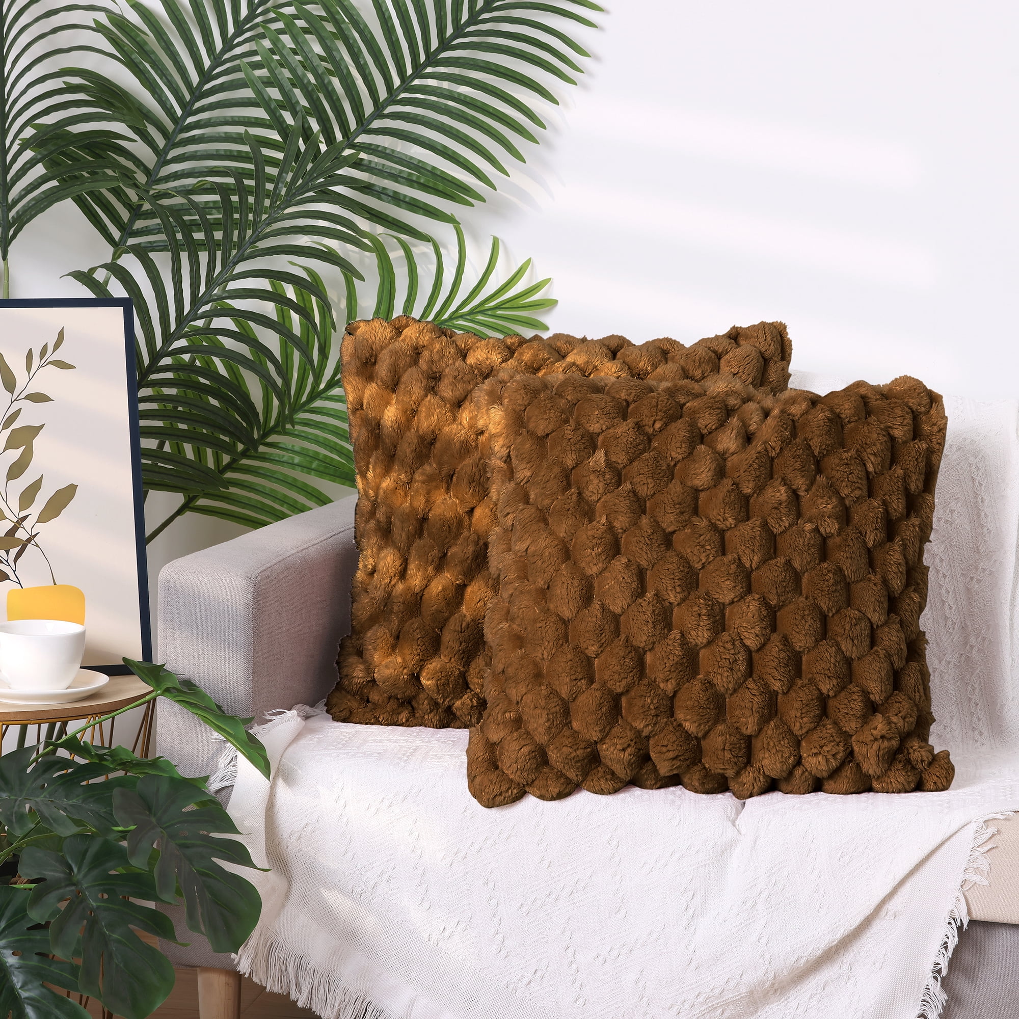 Unique Bargains 4 Pcs Throw Pillow Covers Cushion 16" x 16" Dark Brown/White