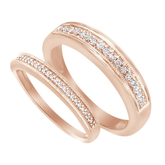 AFFY Round Cut White Natural Diamond His and Hers Wedding Band Ring Set in 14K Rose Gold