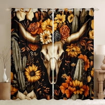 Manfei Vintage Bull Skull Blackout Curtains Set of 2 (52x84 Each),Retro Rustic Flower Window Curtains,Desert Plant Cactus Curtains and Drapes For Boys Girls,Microfiber Bedroom Decor