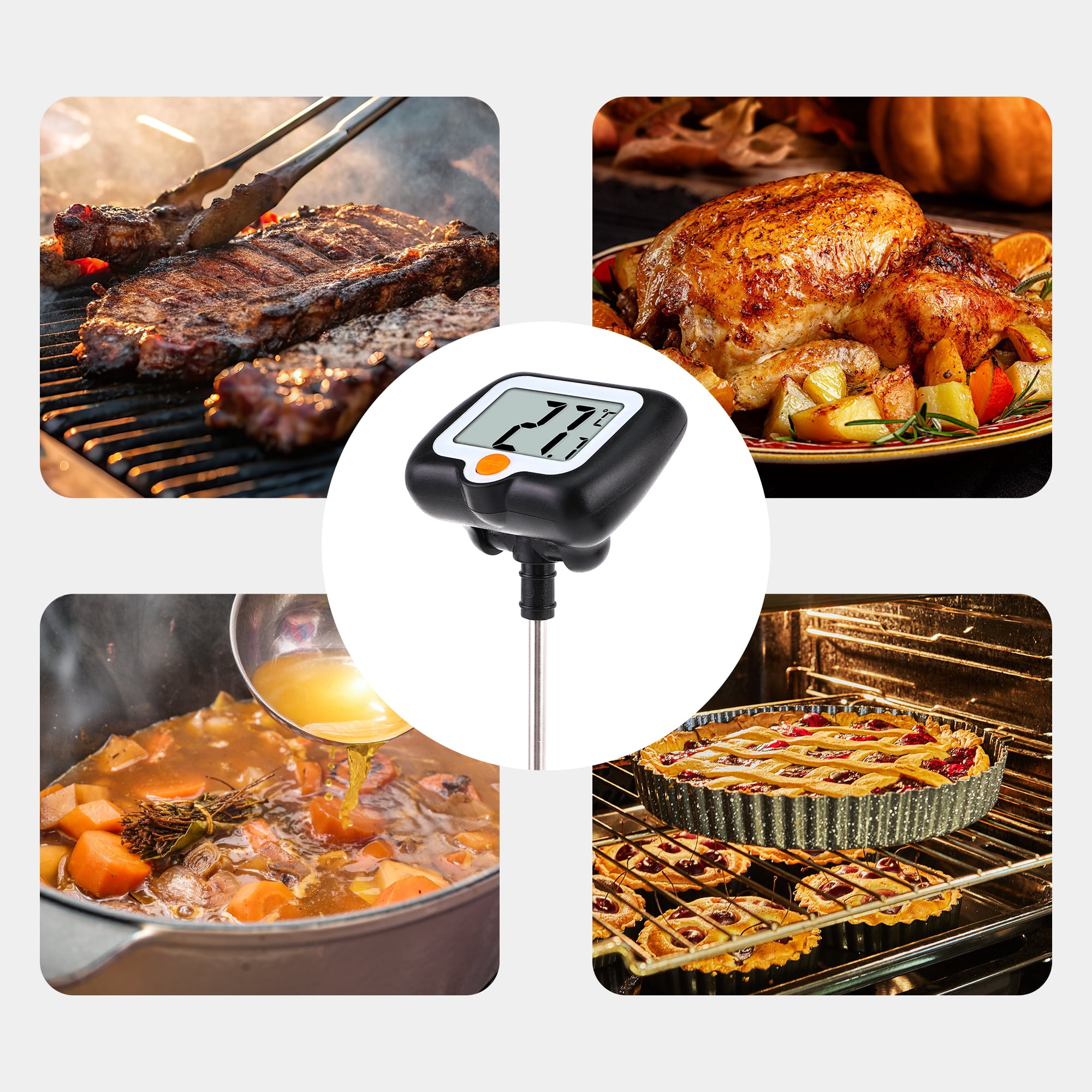 Unique Bargains Instant Read Cooking Thermometer with Clip Black 9.8 Inch