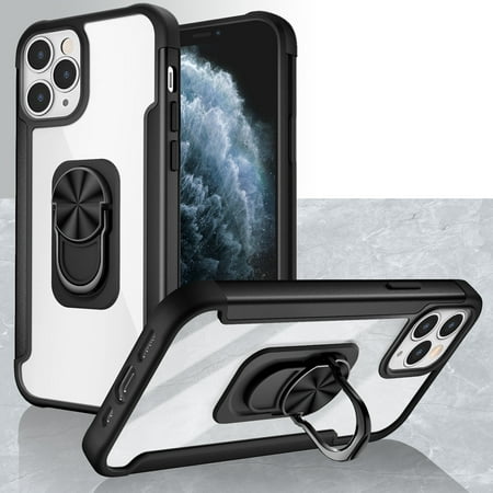 For Apple Iphone 8 Plus7 Plus Aluminium Alloy Magnetic Ring Stand Hybrid Case Cover - Black