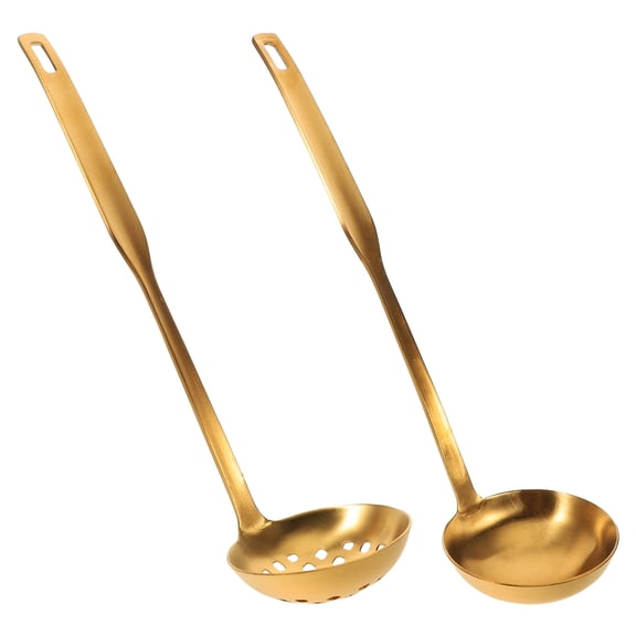 WRISTBIQUE Stainless Steel Ladle Long Handle Cooking Utensils Golden 2Pcs