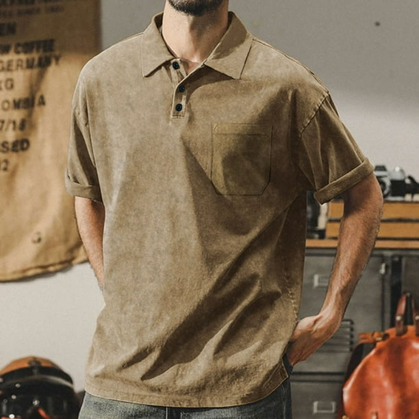 pstuiky camisetas para hombre, Camisa de hombre de poliéster sólido, cómoda, informal, de manga corta y cuello alto. camisas casuales para hombre xxxl