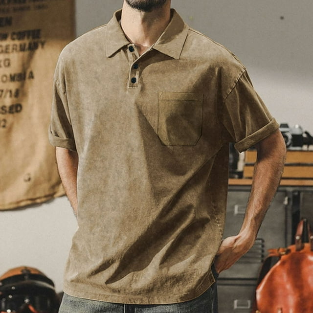 pstuiky camisetas camisas para hombre, Camisa de hombre de poliéster sólido, cómoda, informal, de manga corta y cuello alto. ropa de hombre xl