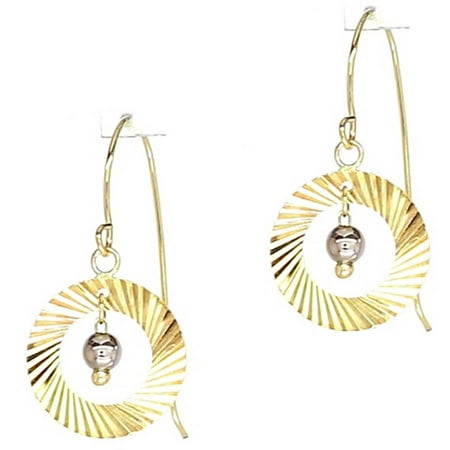American Designs 14kt Yellow and White Gold Two-Tone Diamond-Cut Round Disk Bead/Ball Dangle and Drop Earrings, French Wire