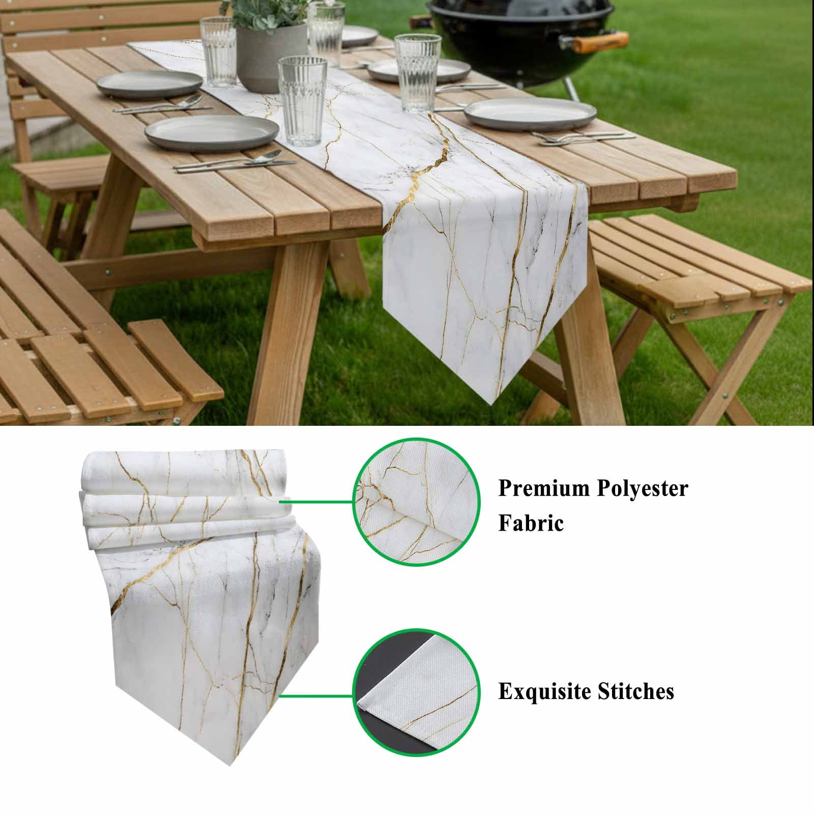 Gray Marble Table Runner 120 Inches Long Gold Lines Abstract Crack Modern Art Table Runners for Dining Room Tabletop Dresser Scarf Home Party Banquet Wedding Holiday Decoration
