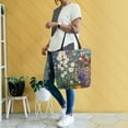 thumbnail image 4 of FORMRS Womens Canvas Tote Bag with Zipper Inner Pocket Shoulder Handbag, White Floral Garden, 4 of 7