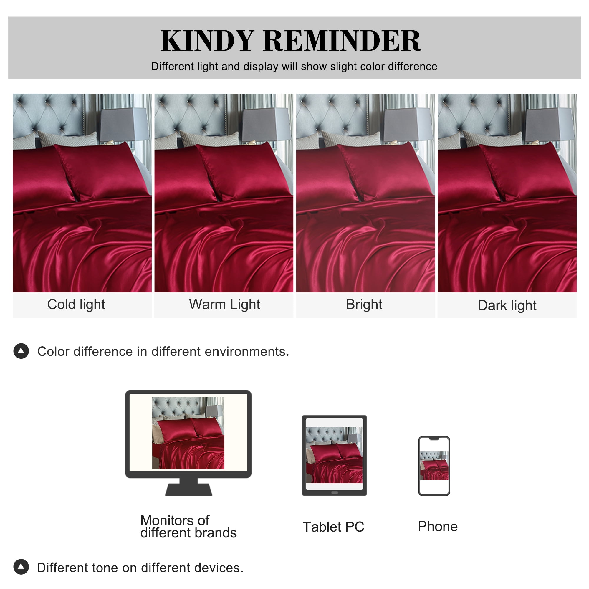 Unique Bargains Satin Sheet Set Luxury Polyester Bed Set 4 Pcs King Burgundy