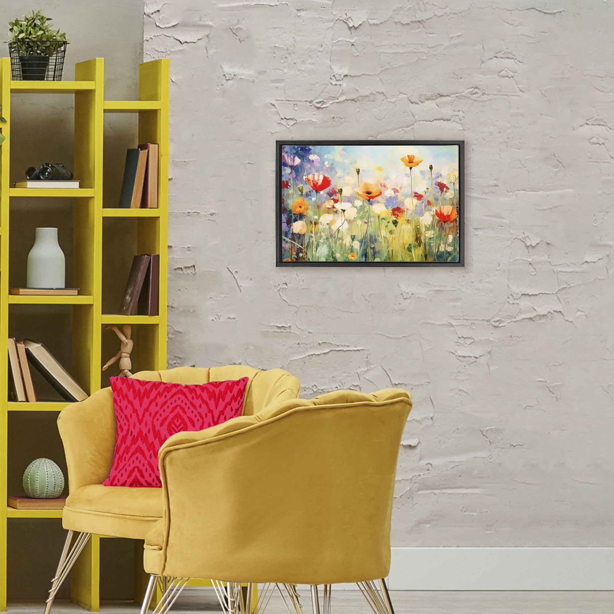 Stupell Industries Sunlit Meadow of Colorful Blooms Black Framed Floater Canvas Wall Art, design by Creative Studio