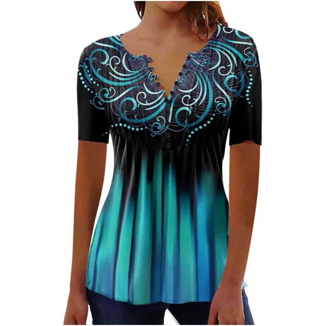 Blouses à Manches Courtes pour Femmes Mode Décontractée Imprimée Tee-Shirt Ample Tunique Blouse à Manches Courtes pour Femmes