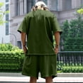 thumbnail image 5 of Jinhomg Mens Casual Summer Outfits 2 Piece Big and Tall Lounge Sets Loose Fit Comfy Short Sleeve Crew Neck T-Shirts and Elastic Drawstring Waist Shorts Army Green L, 5 of 10