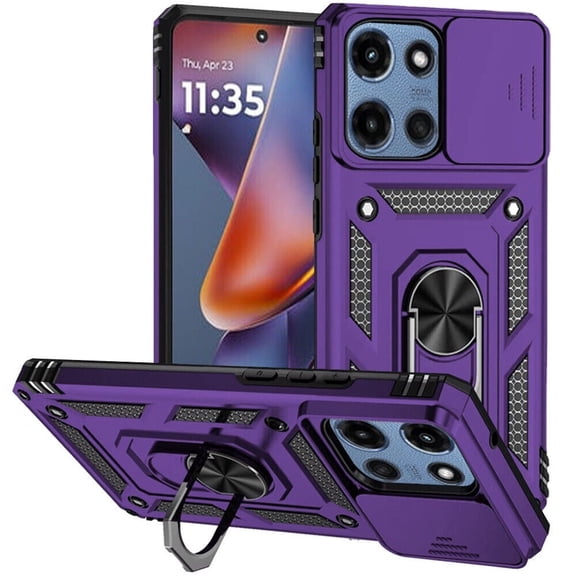 For Motorola Moto G Power 5G 2025 XT2515V Camera Push Magnetic Ring Hybrid Kickstand Cover Cell Phone Case - Purple