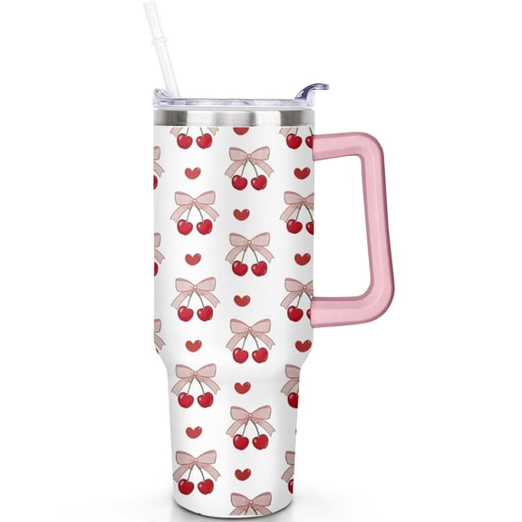 Cherrys 40oz Tumbler with Handle, Straw 40 oz Cherrys Theme Tumbler, Leak-Proof Lid Double Wall Insulated Cherrys Gifts
