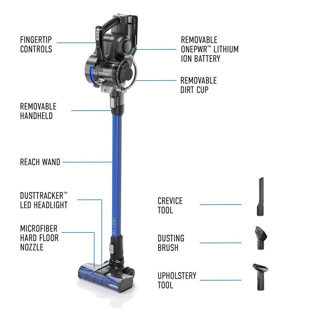Hoover ONEPWR Blade Max Hard Floor, Cordless Stick Vacuum Cleaner Lightweight Blue BH53353V