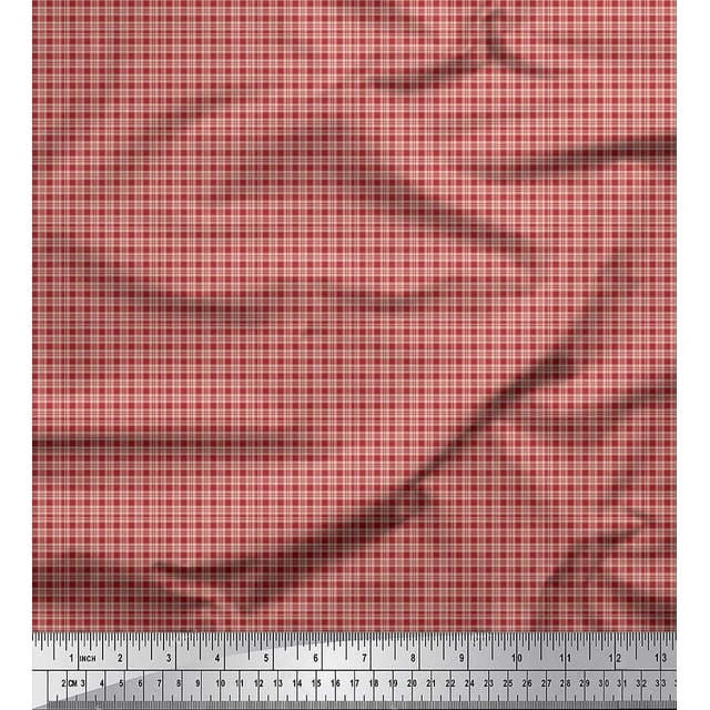 Soimoi Orange Poly Georgette Fabric Plaid Check Printed Fabric 1 Yard 52 Inch Wide