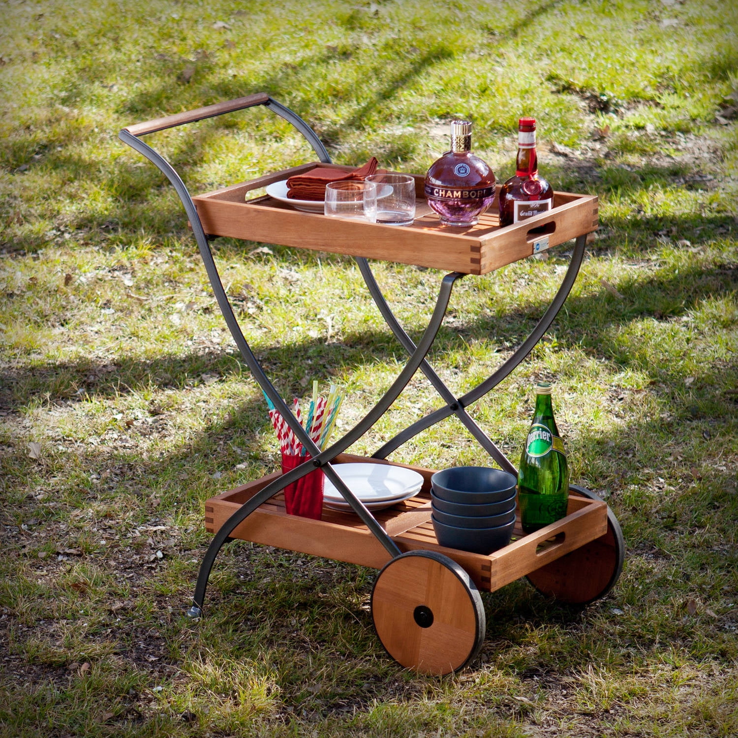 Southern Enterprises Bella Outdoor Serving Cart, Oiled Hardwood and