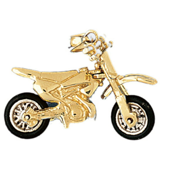 14K Yellow Gold 3D Dirt Bike Pendant - 23 mm