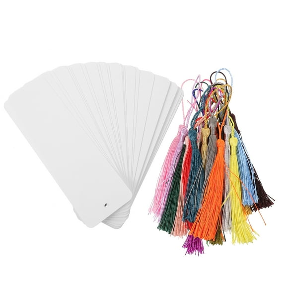 24pcs Paper Blank Bookmarks with Tassel for DIY Gifts Tags School Supply Party Favor White Cardstock
