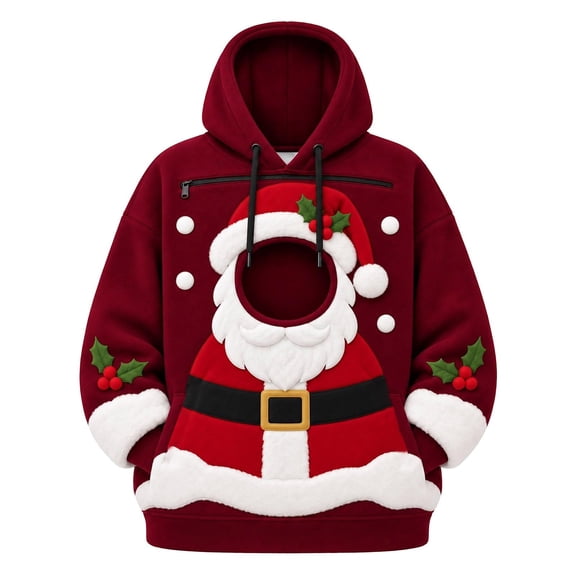 Bexdxz Women Christmas Pet Pouch Hoodie, Warm Fleece Lined Loose Long Sleeve Pullover Sweatshirt with Zipper Kangaroo Pocket, Funny Graphic Cat Dog Carrier Top for Pet Lovers Multicolor XL