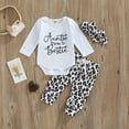 thumbnail image 2 of Bagilaanoe 3pcs Newborn Baby Girl Long Pants Set Letter Print Long Sleeve Romper Tops + Leopard Trousers + Headband 3M 6M 12M 18M Infant Casual Outfits, 2 of 7