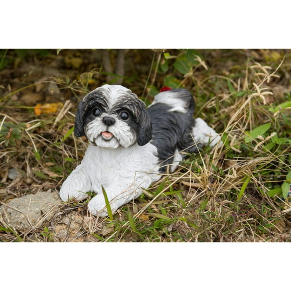 Escultura RUNADI Shih Tzu negro y blanco acostado