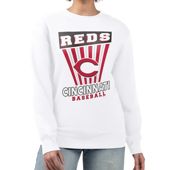 Women's Starter White Cincinnati Reds Poster Print Team Fleece Pullover Sweatshirt