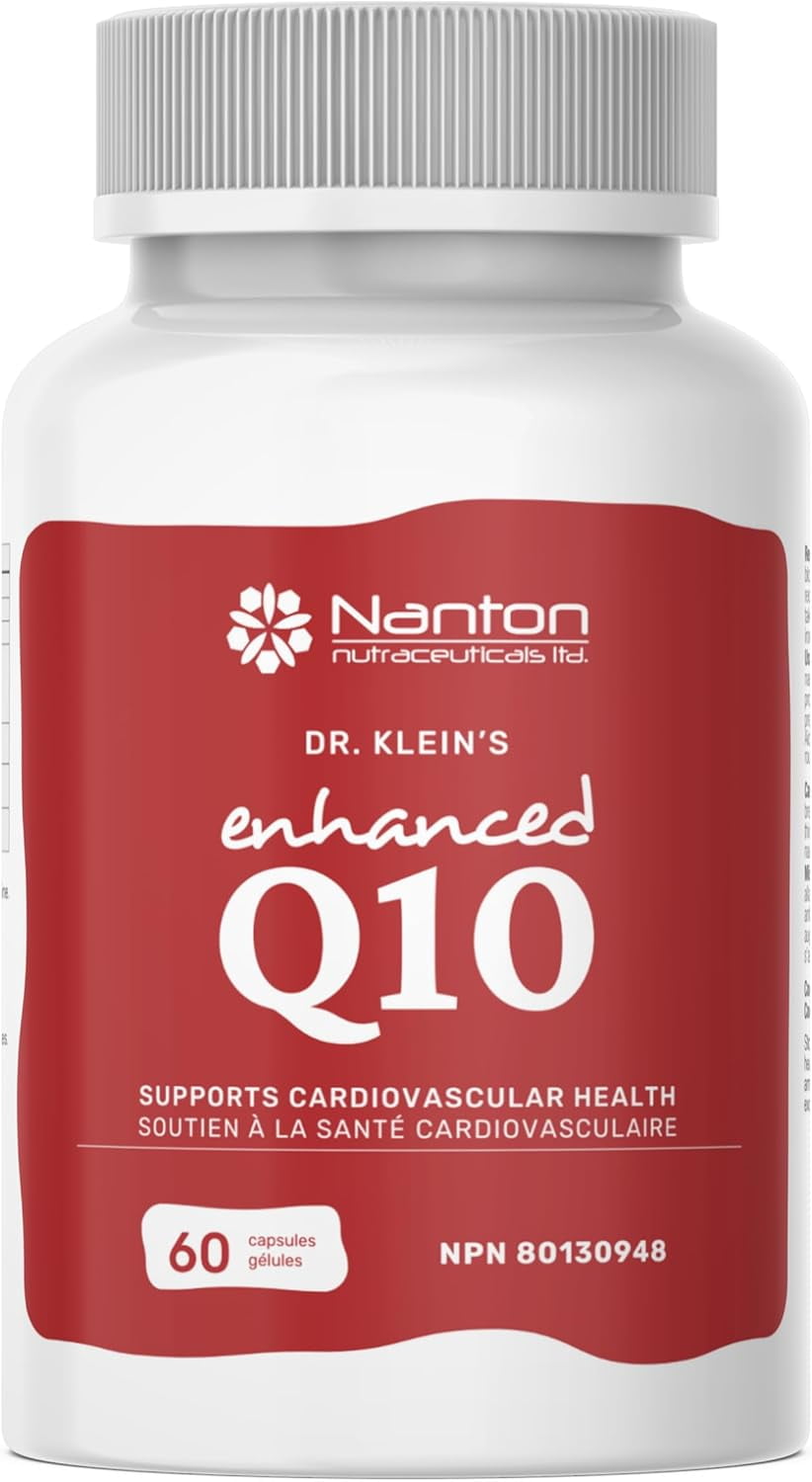 Dr. Klein's Dr. Klein's Enhanced Q10 CoQ10 Supplement. 200mg Made In Canada. Supports Blood Pressure, Cardiovascular Health. Helps Reduce Migraine Frequency. Antioxidant. B2 Vitamins. 2 Month Supply. 60 Capsules