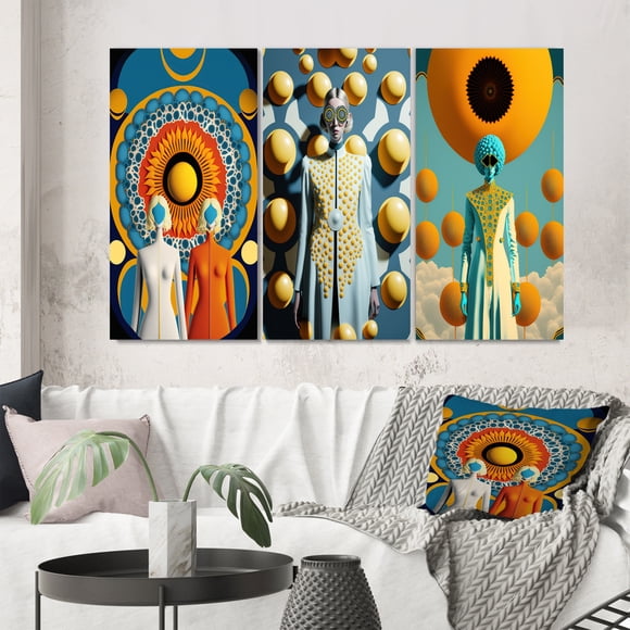 Designart "Goddess Oracle Efflorescent Beauty I" Modern Abstract Wall Art Set Of 3 - Traditional Orange Gallery Wall Set For Home Decor