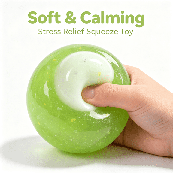 Green Grape Squishy Double‑Layer Fidget Sensory Toy, Transparent Outer Layer with Confetti, Portable Hand Relaxation Toy for Office, Home, Classroom, Holiday Party Favor Supplies
