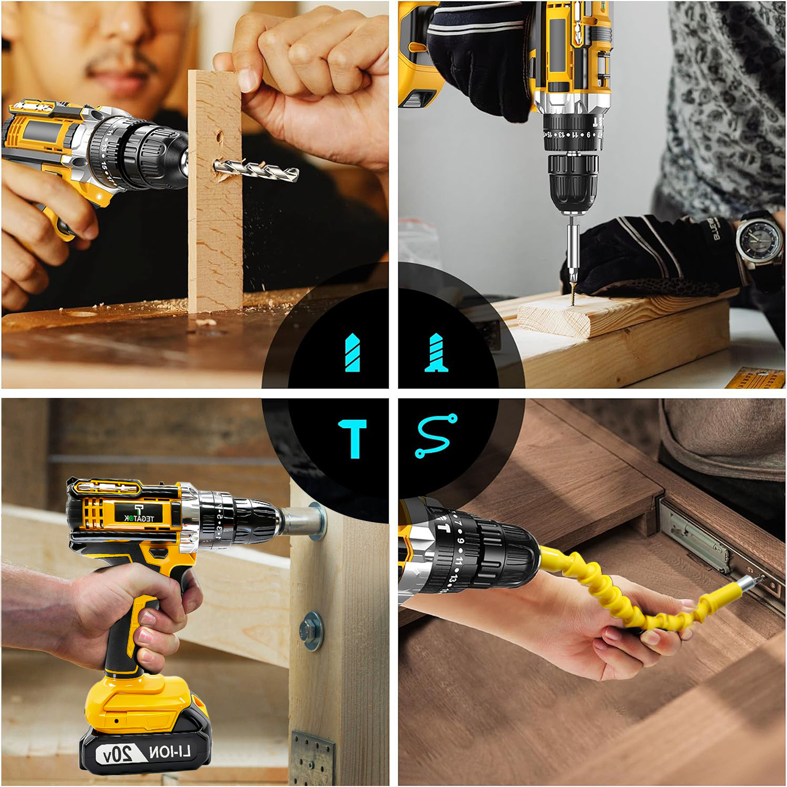 136-piece heavy-duty cordless electric drill tool set (including 2 batteries), lithium-ion drill press, screwdriver, drill bit, wrench, pliers All-purpose electric tool box set for home maintenance,