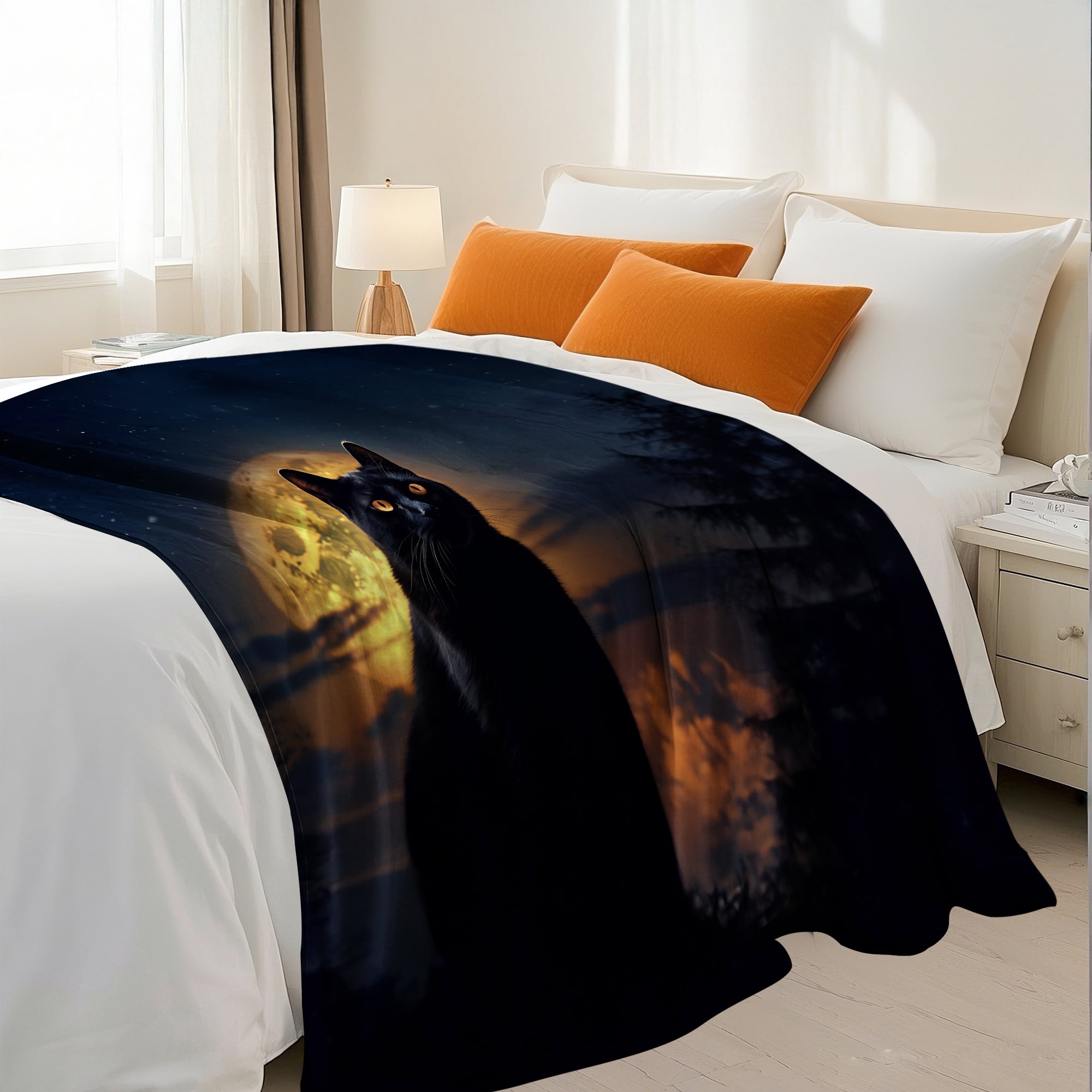 Flannel Fleece Throw Blanket Bed Blanket, Lightweight Cozy Plush Blanket for Sofa Couch, Black Cat 50"X60"
