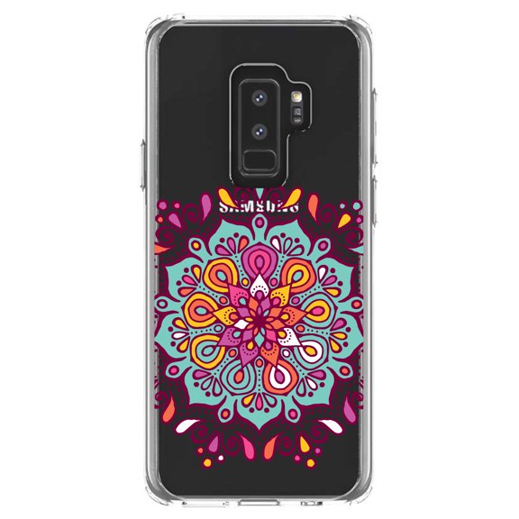 DistinctInk Clear Shockproof Hybrid Case for Samsung Galaxy S9  PLUS (6.2" Screen) - TPU Bumper Acrylic Back Tempered Glass Screen Protector - Jewel Tone Mandala Colorful