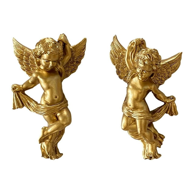 Conjunto de 2 esculturas de pared de querubín de ángel de resina Figura 5.7 pulgadas de altura Decoración de pared para la pared de la cocina